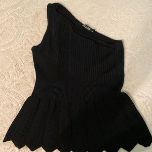 One shoulder light sweater material built in bra